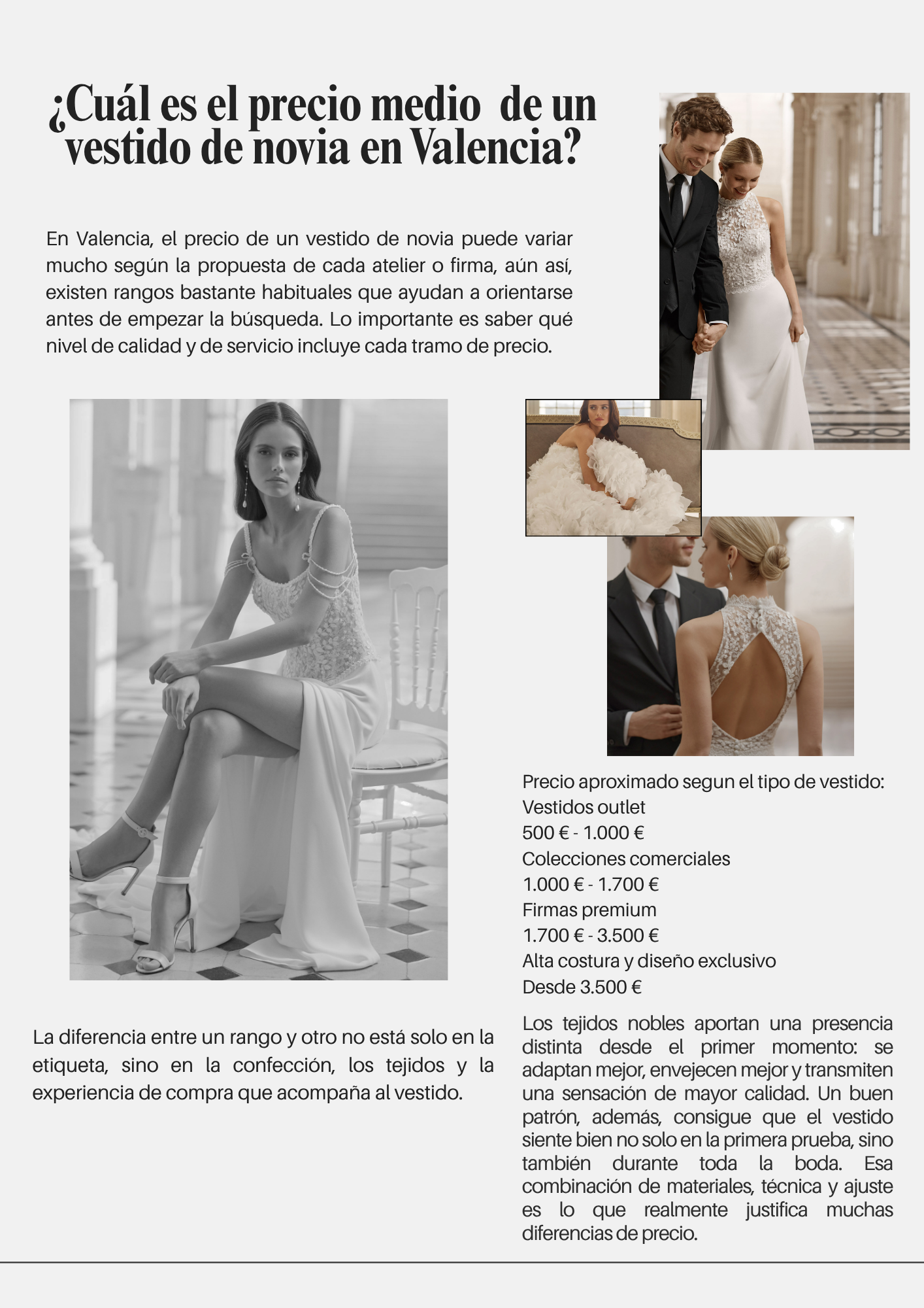 ¿Cuánto cuesta un vestido de novia en Valencia en 2026? Guía elaborada por Alicia Martínez Huerta con los factores que influyen en el precio de un vestido de novia.